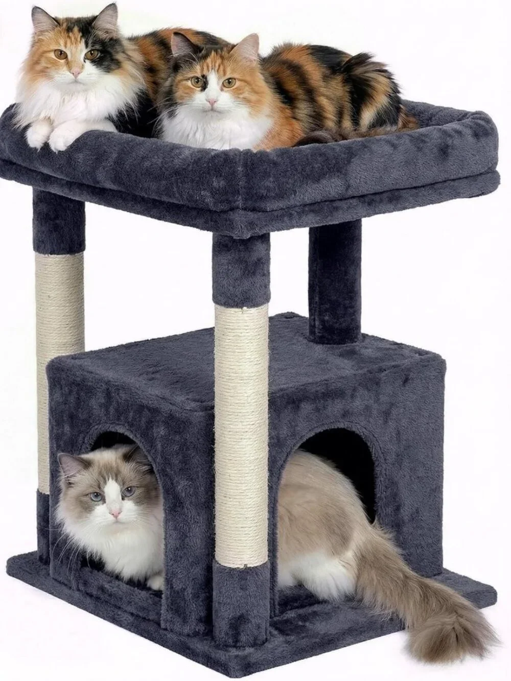 Large Cat Tree with Scratching Post & 2-Door Condo, Easy Clean, Dark Gray
